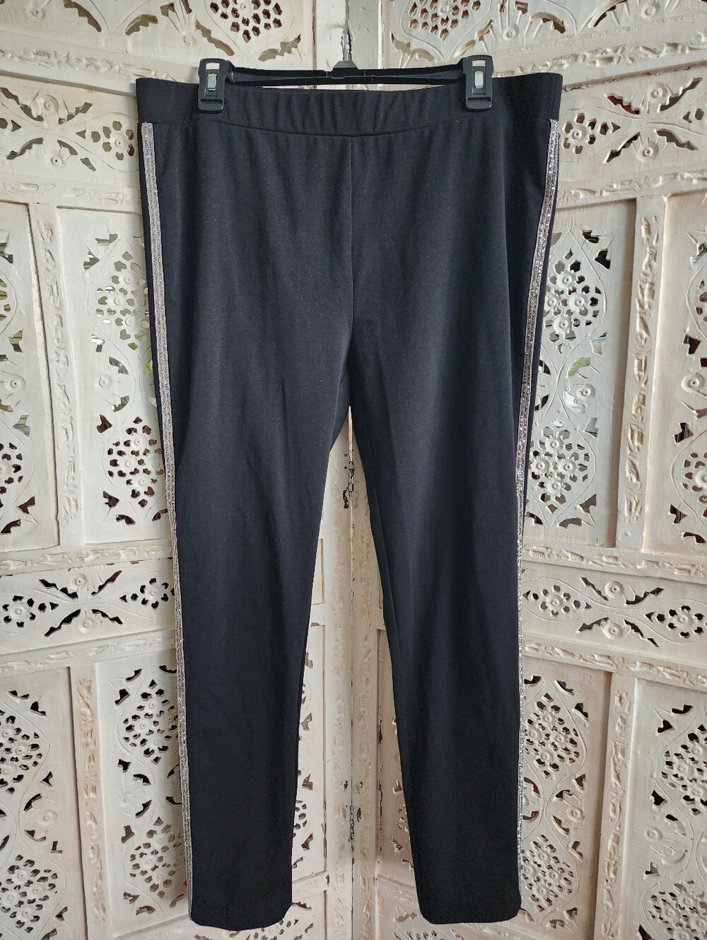 Jenna Rose Black Pants With Rhinestone Stripes- Womens Size XL